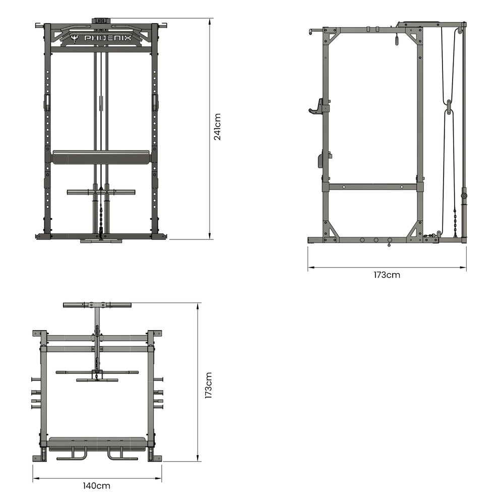 Phoenix LCPC Pro technical drawing, front side and top views
