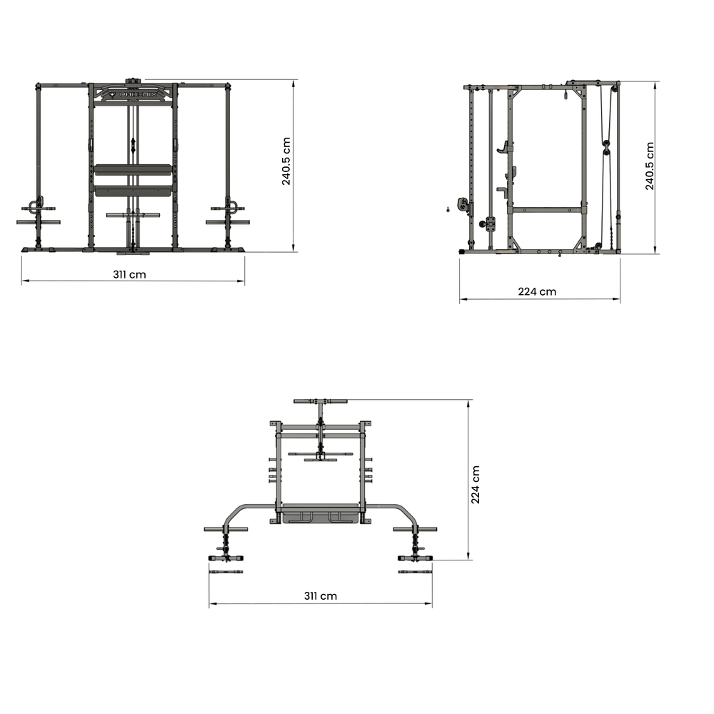 Phoenix LCPC Pro with cable crossover kit, technical drawing