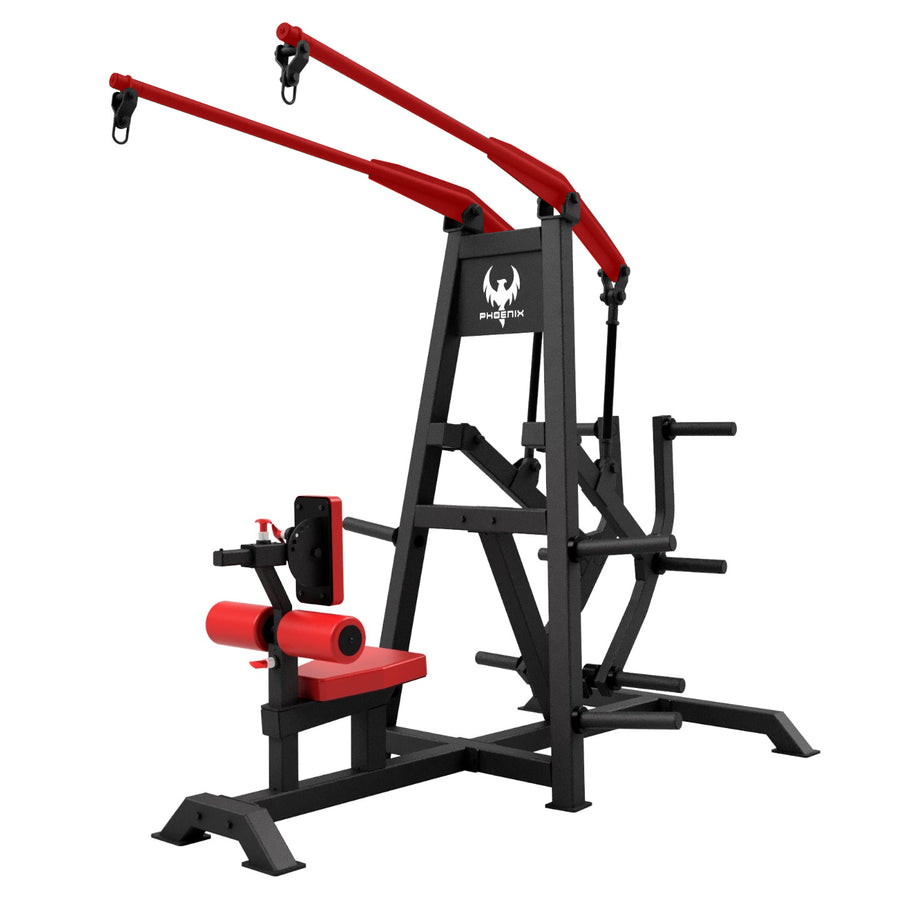Bilateral lat pull down machine, plate loaded