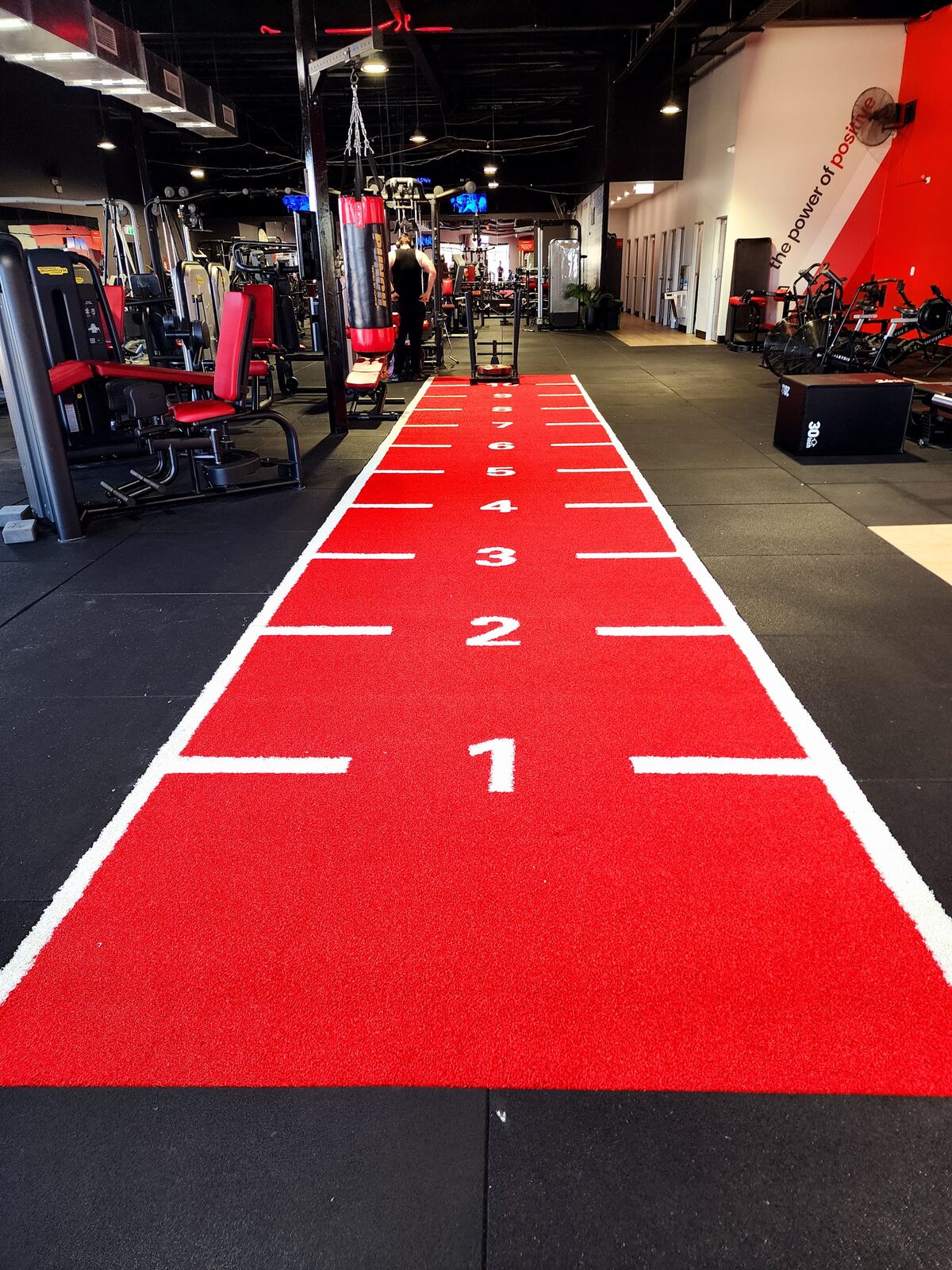 Ferrari-Red astro turf, numbered metre markings