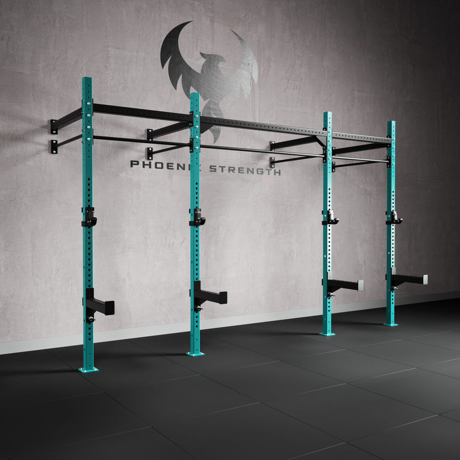Wall mounted 2 cell rig with custom colour uprights
