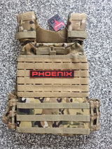 Tactical plate carrier vest front view with MOLLE webbing